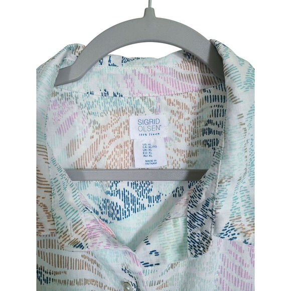 Sigrid Olsen Linen Button-Down Multicolor Top Size XL Lightweight - Picture 2 of 5